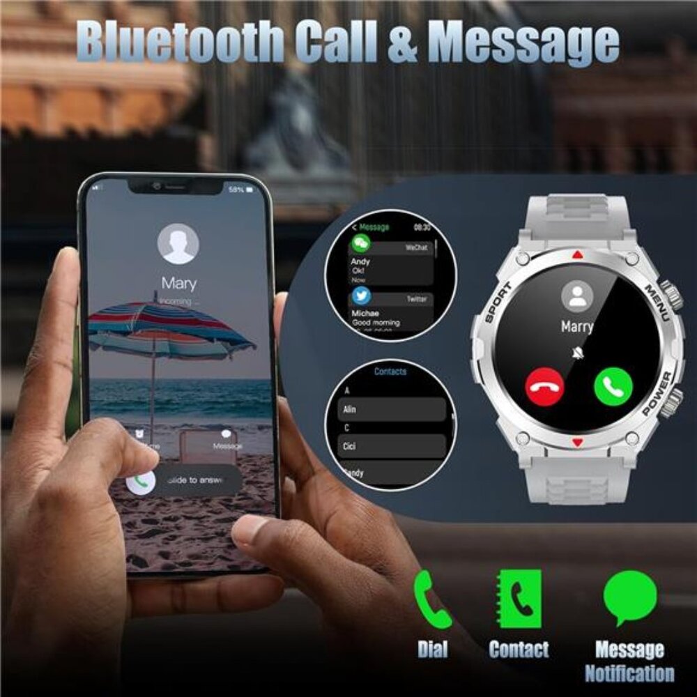 Military Smart Watch, 1.52-Inch Touch Screen Tactical Smartwatch with Text and - Picture 2 of 6